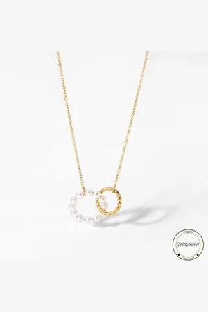 Soraro Double Ring Ketting | Golplated | Goudkleurig | Gevlochten Rondje | Parel Rondje | Dames Ketting | Vrouwen Ketting | Elegante Ketting | Cadeau Voor Haar