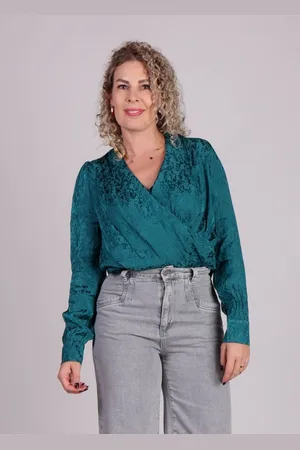 Grace & Mila Groene wikkelblouse met patroon Nonna