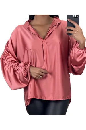 Merkloos Dames Blouse satijn oversized fuchsia