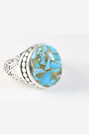 AsiAsia Zware bewerkte zilveren ring met blauwe turkoois - maat 17.5