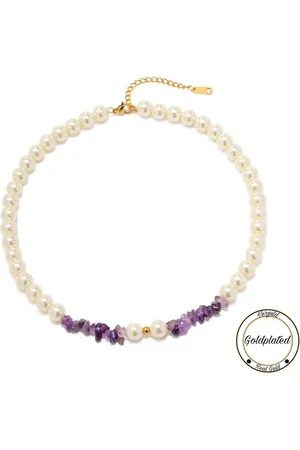 Soraro Pearl Amethist Ketting | Goldplated | Parel | Amethist Steen | Dames Ketting | Elegante Ketting | Vrouwen Sieraden