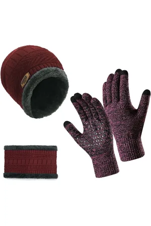 Merkloos Wollen Wintermuts Sjaal Handschoenen Rood M - Unisex Warme Accessoires
