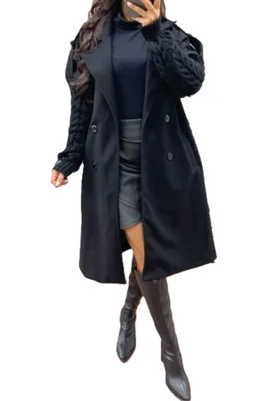 Merkloos Dilena fashion lange trenchcoat gebreide mouwen