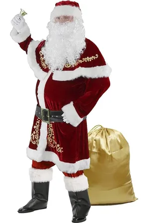 Merkloos Kerstmankostuum voor mannen - 12 - delige set - kerstfeest - cosplay voor volwassenen - - deluxe fluweel - kerstmanpak - 3XL