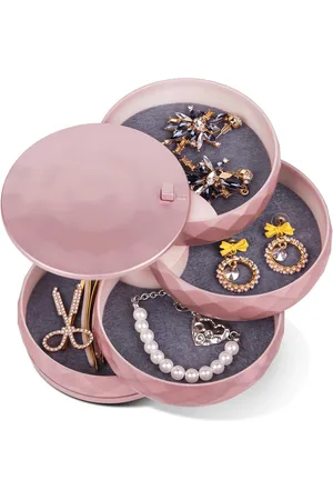 Merkloos 4 niveaus draaibaar sieradendoosje voor meisjes en dames - vergrendelbaar - ringen, oorbellen, halskettingen, haarelastiek - cadeau - roségoud