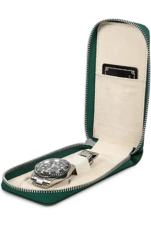 Merkloos Reisetui voor horloges - opbergdoos voor 1 horloge - organizer met ritssluiting - draagbaar - saffiano-leer (groen)