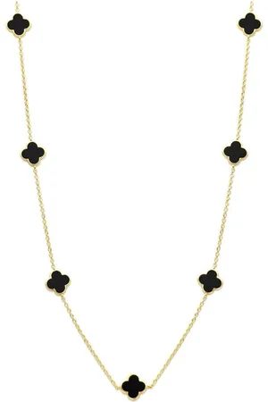 Cataleya Jewels Zilveren verguld collier klavertjes onyx 43 + 3 cm
