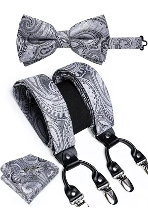 Merkloos 100% zijden Paisley – bretels – vlinderdas – pochet – manchetknopen –