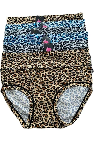 Merkloos Dames slips hoge taille 6 pack met panterprint M