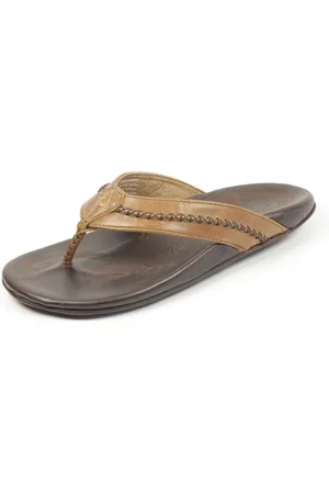 Olukai Mea Ola - Heren leren slippers - Tan/Dark Java