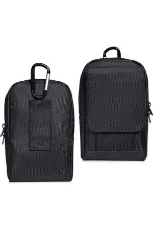 Merkloos Zwarte heuptas voor heren - Waterdichte 7 inch mobiele telefoonhoes met riemclip en karabijnhaak - Nylon heuptas voor camping en wandelen met riemlus
