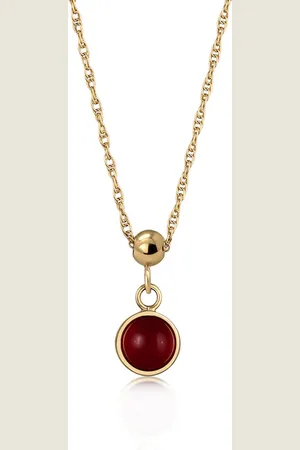 Elli Dames Halsketting met Steen Dames Hanger Schakelketting Granaat Cabochon Geslepen Rood 925 Sterling Zilver Verguld Guld 45 cm