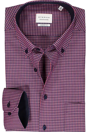 ETERNA Comfort fit overhemd - popeline - roze geruit (contrast) - Strijkvrij - Boordmaat: 40