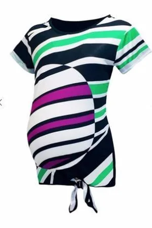 Love2wait Zwangerschapsshirt - Shirt Knot Striped - Korte mouw - White - XS