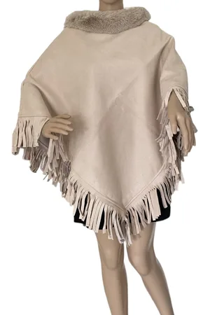 Merkloos Dames warme Poncho driehoekig Suede look met Imitatiebont 40798 Onesize Beige