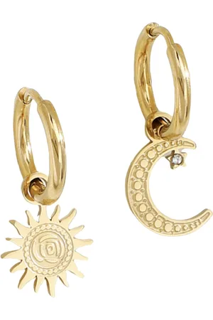 ASTRADAVI 18K Vergulde Sieraden - Oorbellen - Vintage Dangle Lucky Charms Hoop Oorbellen - Zon en Halve Maan Charme - - Cadeau Idee