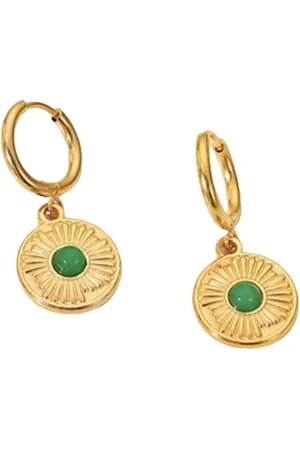 ASTRADAVI 18K Vergulde Sieraden - Vintage Dangle Lucky Charms Hoop Oorbellen - Maan Smaragd Natuursteen Charme