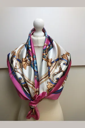 Merkloos Vierkante dames sjaal Heidy fantasiemotief roze wit blauw bruin groen oranje zwart grijs turquoise sharon 90x90