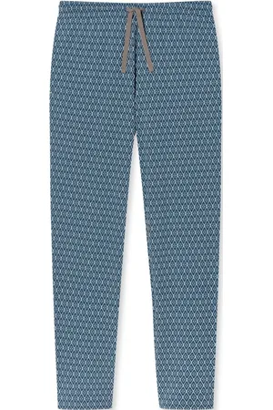 Schiesser Mix+Relax loungebroek lang - heren loungebroek lang biologisch katoen blauwgrijs gedessineerd
