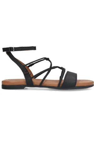 No Stress Dames - Zwarte leren sandalen met bandjes