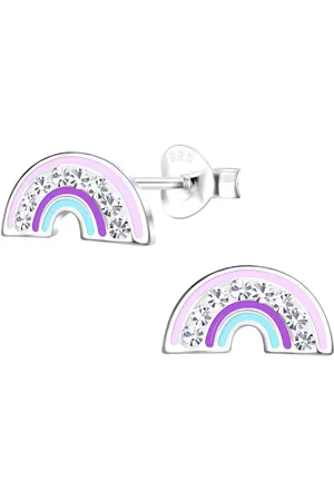 JYC Joy|S - Zilveren regenboog oorbellen - 10 x 5 mm - lila turquoise - met kristal - kinderoorbellen