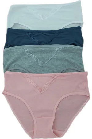 Merkloos Dames - Ondergoed - Slips - 47.5% Katoen& 47.5% Polyester - 4 Stuks - Met Kant - Hoge Taille - Kleur - , Wit, Grijs, Blauw