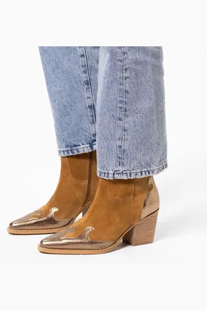 Manfield Dames - suède cowboy laarzen met metallic details