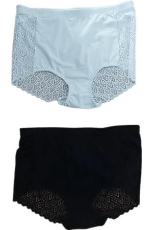 Merkloos Dames - Ondergoed - Corrigerend bij de Buik/Heupen/Billen - High Waist - Invisible - Vermindering Cellulitis - 95% Katoen - Slips met Kant - Set van 2 - Kleur /Wit