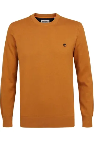 Timberland Heren sweater met een ronde geribde kraag, boorden en manchetten. Gemaakt van 100% biologisch katoen. Voorzien van een geborduurd logo op de borst. Contrasterende bies achter in de nek. - Oranje