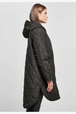 Urban classics Oversized Diamond Quilted Hooded Winterjas - S - Zwart