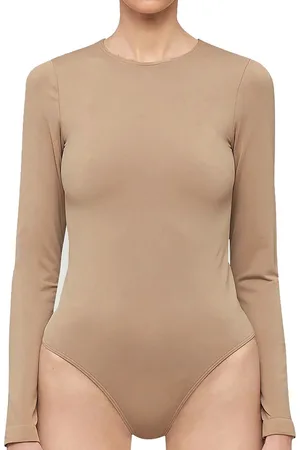 Pieces® Body lange mouw - PCNEJA - Bodysuit naadloos - Ronde hals - Zwart - Beige - - L