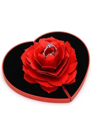 Merkloos Rozen-ringendoos - 3D driedimensionale roos bloem Valentijnsdag - sieradendoosje voor ring halsketting hanger - bruiloftscadeau