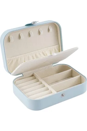 Merkloos Reissieradendoos - PU-leer Dames kleine sieradenopbergdoos - Dubbellaags draagbare sieradendoos - Sieradenopbergdoos - Geschikt voor oorbellen, ringen, kettingen, armbanden (blauw)