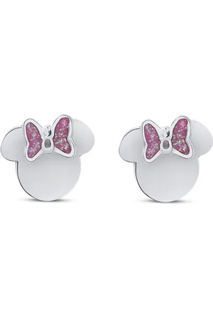 Disney 4-DIS046 Minnie Mouse Oorbellen - Minnie Oorknopjes - Sieraden - 7,8x8mm - Emaille Strikje - Staal - Hypoallergeen - Zilverkleurig