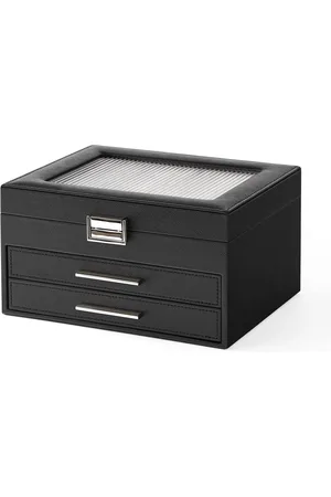 Merkloos Sieradendoosje met 3 niveaus en 2 laden - Sieradenorganizer van semi-transparant design PU-leer voor halskettingen oorbellen armbanden zwart