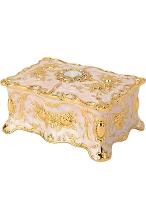 Merkloos Metalen Sieradendoos Kleine Trinket Opbergdoos - Vintage Rechthoek Schatkist Decoratieve Doos - Vrouwen Meisjes - Goud Wit