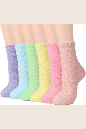 Merkloos Sokken voor dagelijks gebruik van het bed thuis, Meerkleurig Cozy Fuzzy Sokken voor Vrouwen Antislip Sokken Pantoffel Sokken Fluffy Sokken Ziekenhuis Sokken met Grips voor Vrouwen Slaap - 6 paar fleecesokken voor dames, zachte sokken, dames