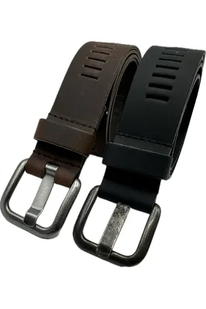 ARIES Heren Riem - Leren Riem - Lederen Riem - Past Altijd - Mat 105 cm - 4 cm breed - Totale lengte 120 cm - en Bruin - 2 Pack