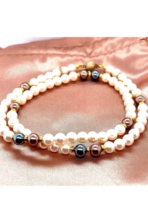 Cataleya Jewels Cataleya Pearls parelcollier wit bruin olie 6,5 zilveren goldplated sluiting 45cm