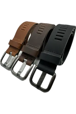 ARIES Heren Riem - Leren Riem - Lederen Riem - Past Altijd - Mat Zwart 115 cm - 4 cm breed - Totale lengte 130 cm - Zwart Bruin - 3 Pack
