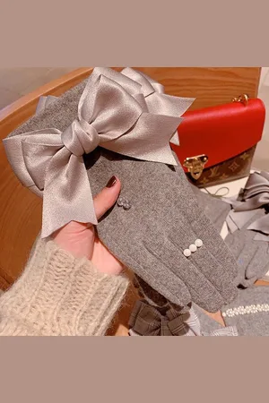 Merkloos Dames Wanten - Winterhandschoenen van Wol en Schapenleer - Water- en Winddicht - Geschikt voor Fiets, Sneeuw, Scooter en Wandelen - - Luxe Handschoenen met Strik en Fluwelen Voering - Perfect Kerstcadeau voor Vrouwen