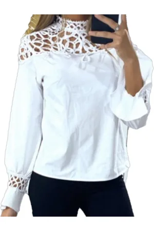 Merkloos Dames Blouse open bewerkt parels