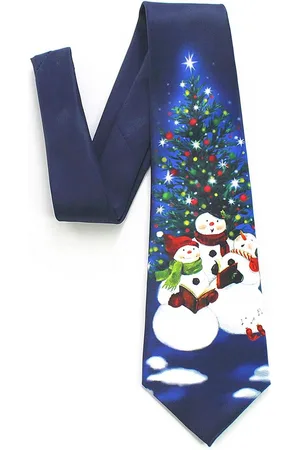 Sorprese Stropdas - Kerst Stropdas - 100% Zijde - Blauw - Sneeuwpop - Stropdassen - Cadeau