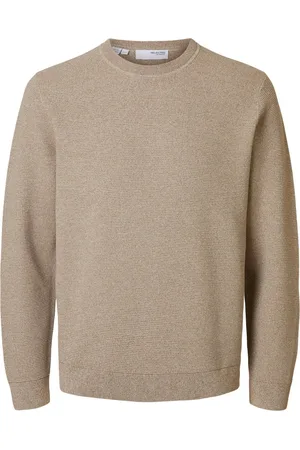 SELECTED Heren trui SLHROSS regular fit Beige M Ronde Hals Volwassenen