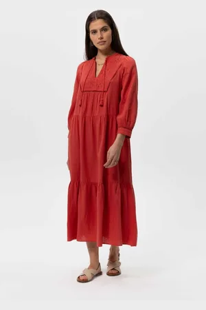 Sissy-Boy Rode maxi boho jurk met embroidery