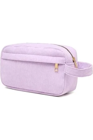 Merkloos Cosmetische tas van corduroy - met handvat aan de bovenkant - cosmetische reistas - portemonnee met ritssluiting - cosmetische essentials borstelorganizer voor dames