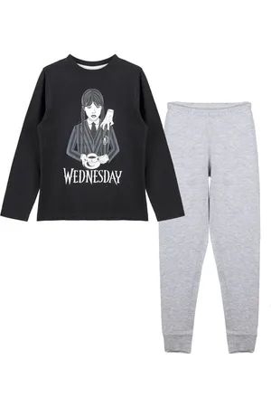 Merkloos Wednesday Pyjama Meisjes 100% Katoen - Zwart - grijs / 146 / 152