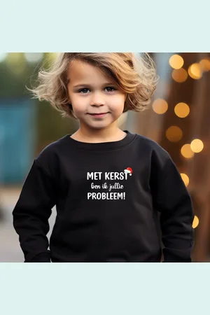B and C Uniseks-Kersttrui kinderen- Met kerst ben ik jullie probleem- maat 122/128 kleur sweater