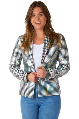 OppoSuits Discoballer - Dames Blazer - Glimmend Disco Bal Colbert - Carnavalskleding - Zilver