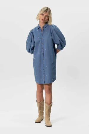 Sissy-Boy Denim jurk met pofmouwen en madeliefjes embroidery